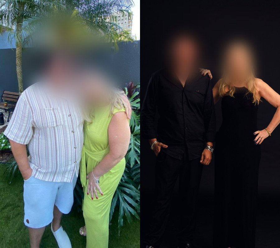 Casal, antes e depois do acompanhamento de emagrecimento com o Dr. Christian Chaves